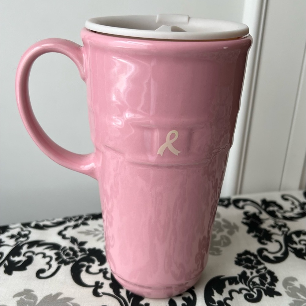 Longaberger Pink “Horizon of Hope” 16oz ceramic travel mug